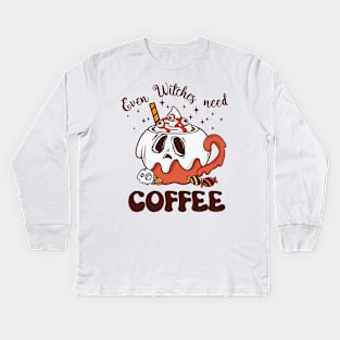 Even Witches Need Coffee Kids Long Sleeve T-Shirt